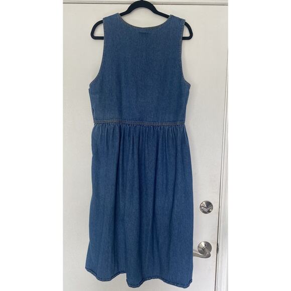 Vintage denim Retro Blue Boho jean jumper MIDI 90’s dress side buttons M L 10 12 - Picture 3 of 8